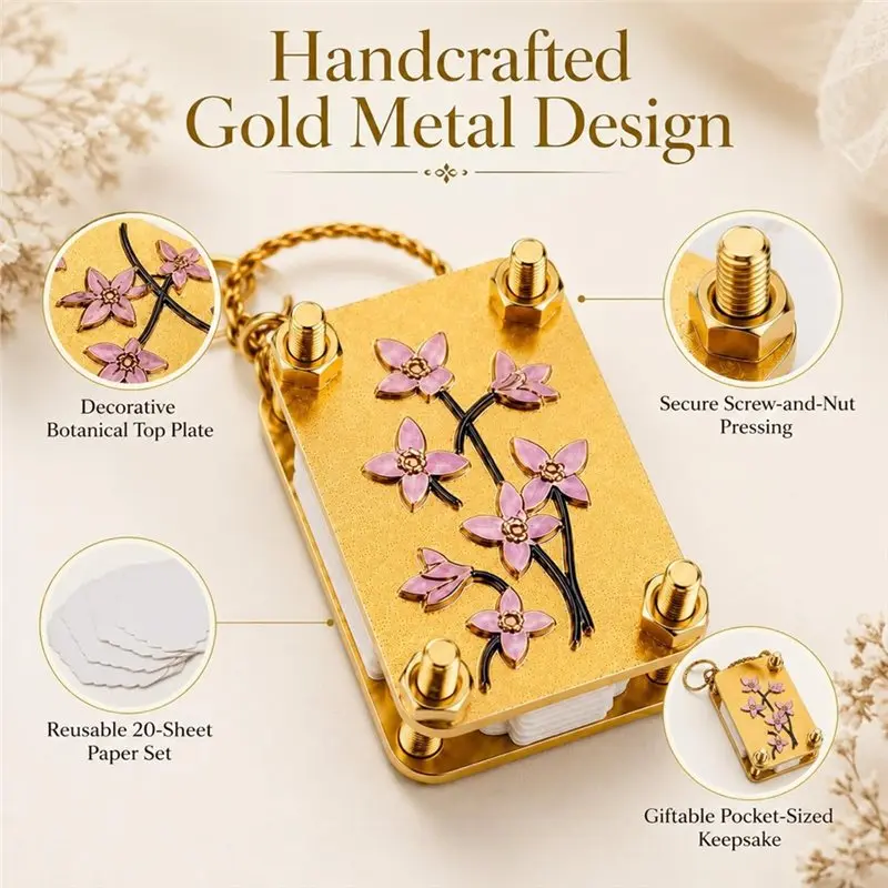 ABKP-Flower Preserving Tool Mini Flower Press Keychain, Portable Micro Flower Press Kit With 20 Reusable Specimen Papers