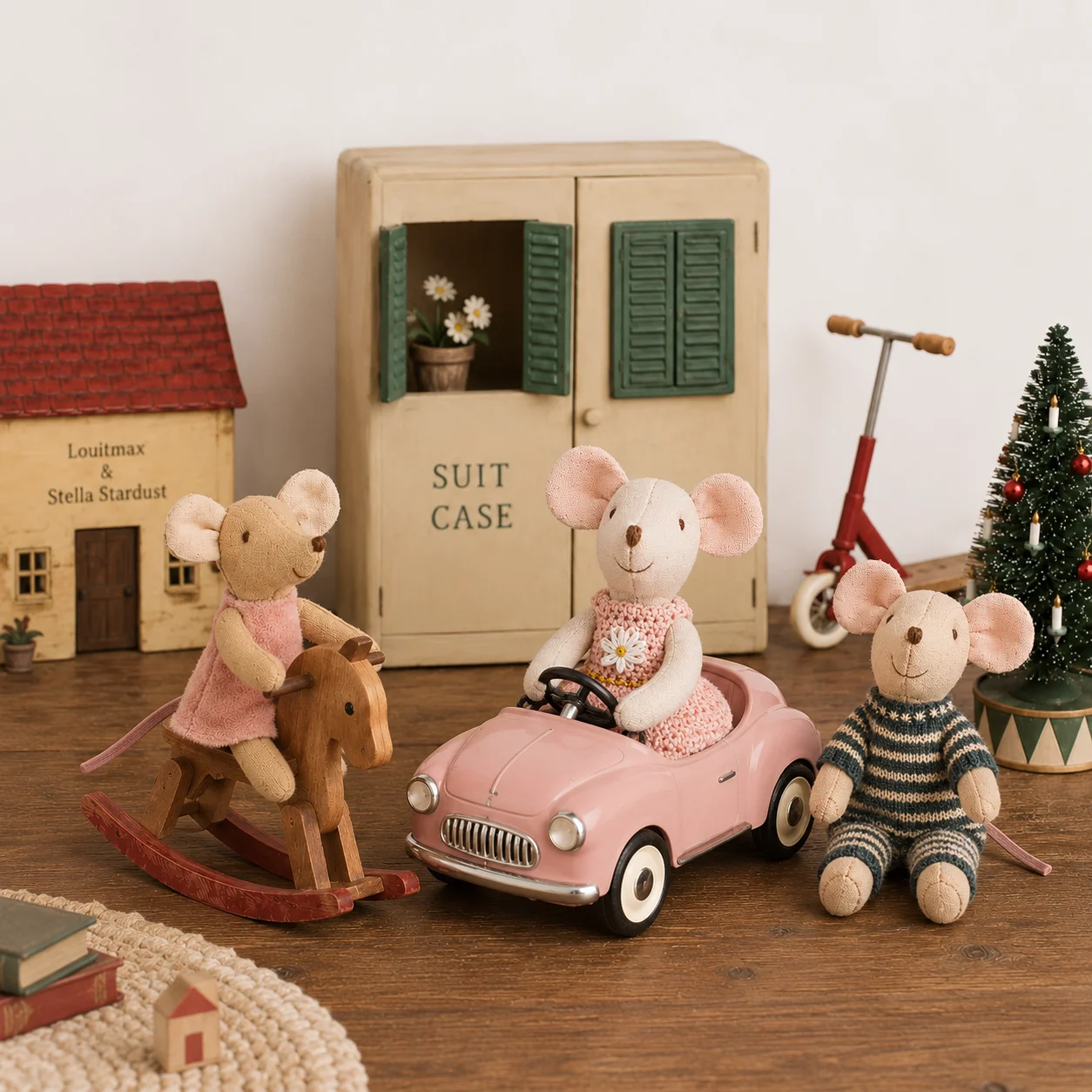 1PCS/3PCS Handmade Plush Mouse Set Cute Fabric Mice Toy with Crochet Dresses Mini Animal Doll for Kids Decor Birthday Gift