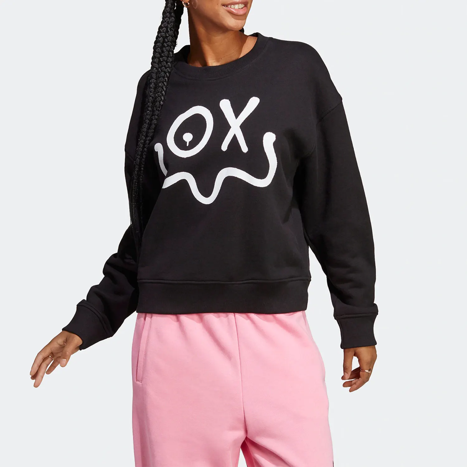 Adidas Authentic Three Leaves Women's Graffiti Sport Long Sleeve Round Neck Sweatshirt HY4267