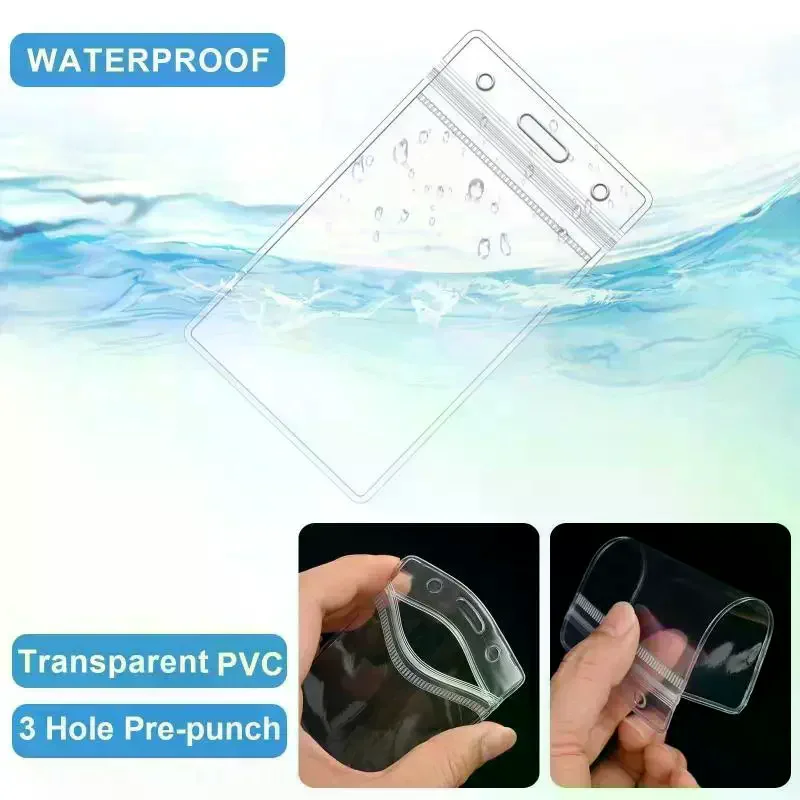 10 Pcs Clear Plastic ID Badge Holders Waterproof Resealable Seal With Lanyards For Office School Events