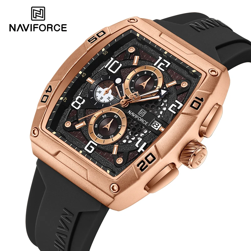 

New 2024 NAVIFORCE Casual Fashion Multifunctional Watch For Men Quartz Chronograph Silicone Strap 30m Water Resistant Wristwatch