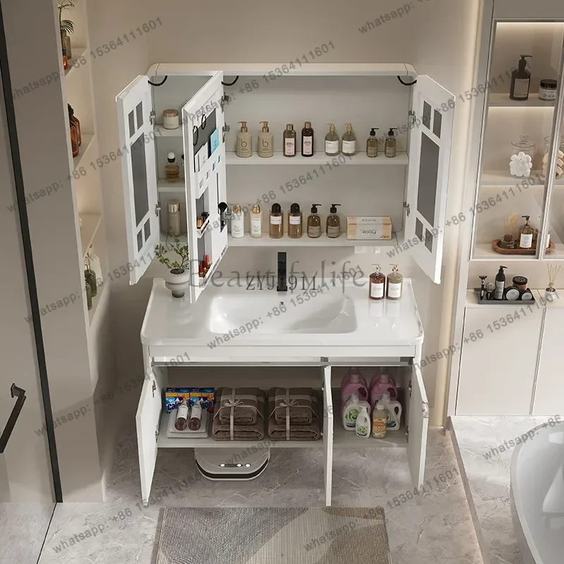 Intelligent curved space aluminum bathroom mirror cabinet storage integrated cabinet separate bathroom mirror box wall-mounted