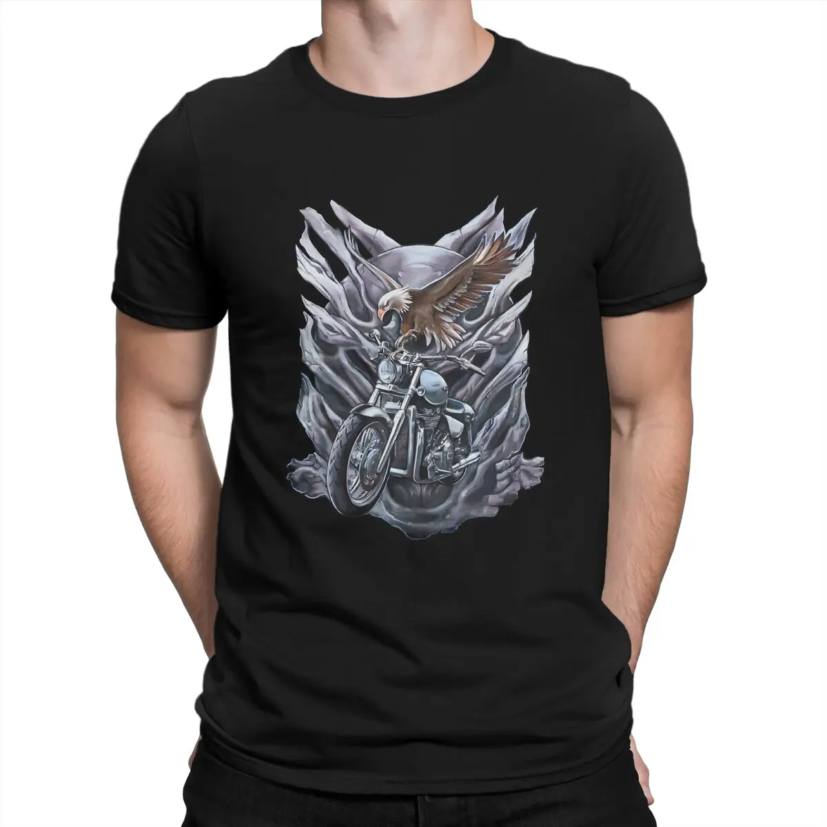 

Eagle Motorcycle Newest TShirt for Men Eagle And Motorbike Round Neck Basic T Shirt Personalize Birthday Gifts Streetwear