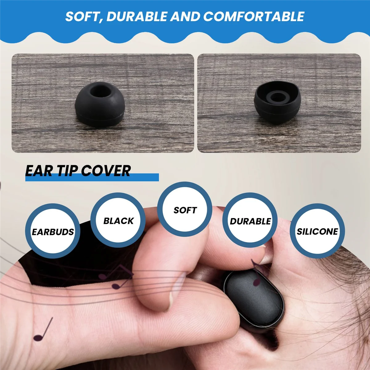 Oreillettes noires de remplacement, 50 pièces