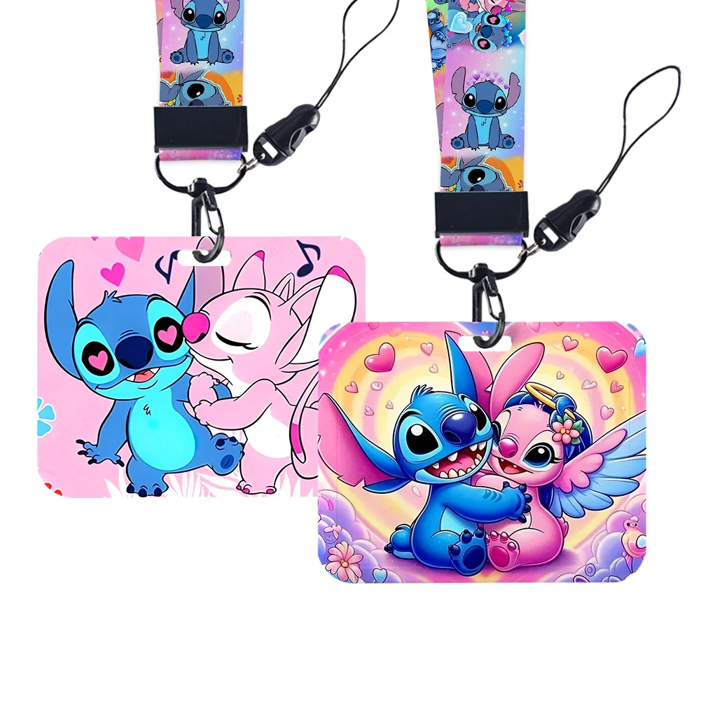 

Stitch New Patterns Diseny Work Card Holder Work Name Badge Holder with Keychains Student Id Card Lanyard Holder Accessories