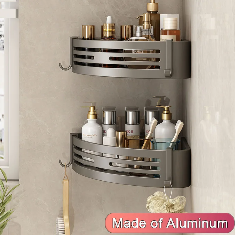 

Aluminum Alloy No-Drilling Wall Mounted Bathroom Shelf Corner Makeup Storage Holder Shampoo Organizer Rack Bathroom Accessories