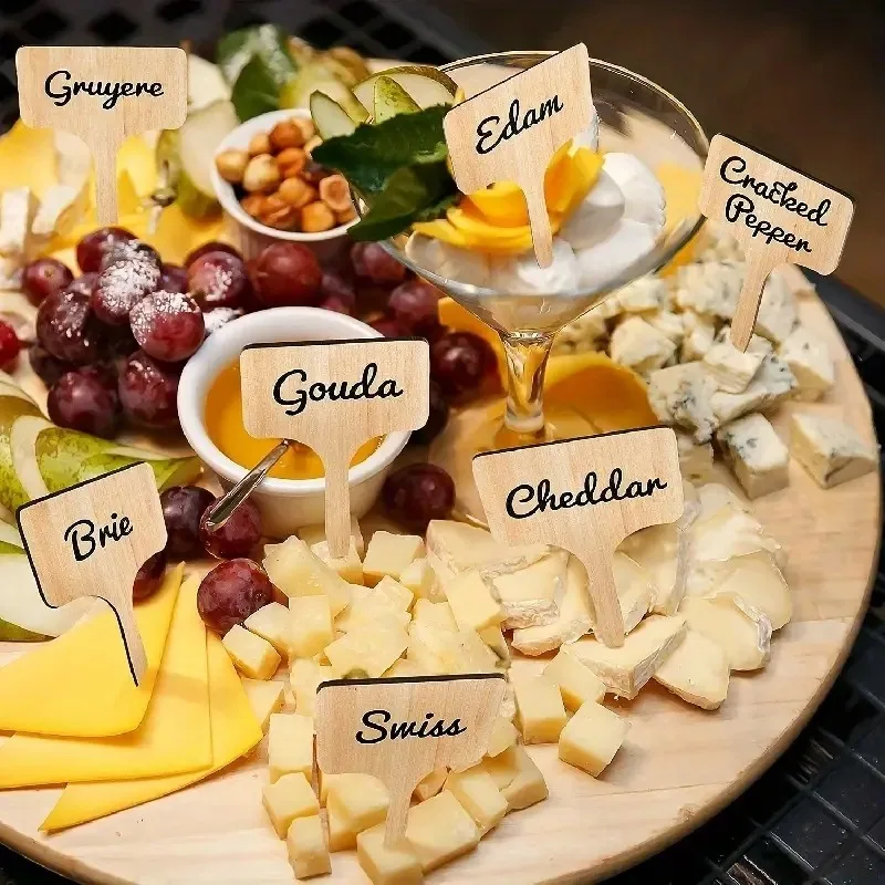 10pcs Wooden Cheese Markers For Charcuterie Board,T Type Cheese Name Tag For Wedding,Birthday,Cocktail Parties, Buffet, And More