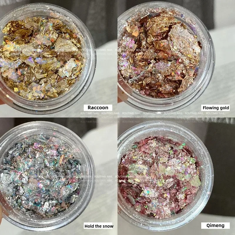 رقائق الأظافر اللامعة ، رقائق الذهب الوردي ، الترتر الفضي من رقائق النحاس ، رقائق الأوراق ، الترتر غير المنتظم ، ديكور المانيكير ، جديد #1