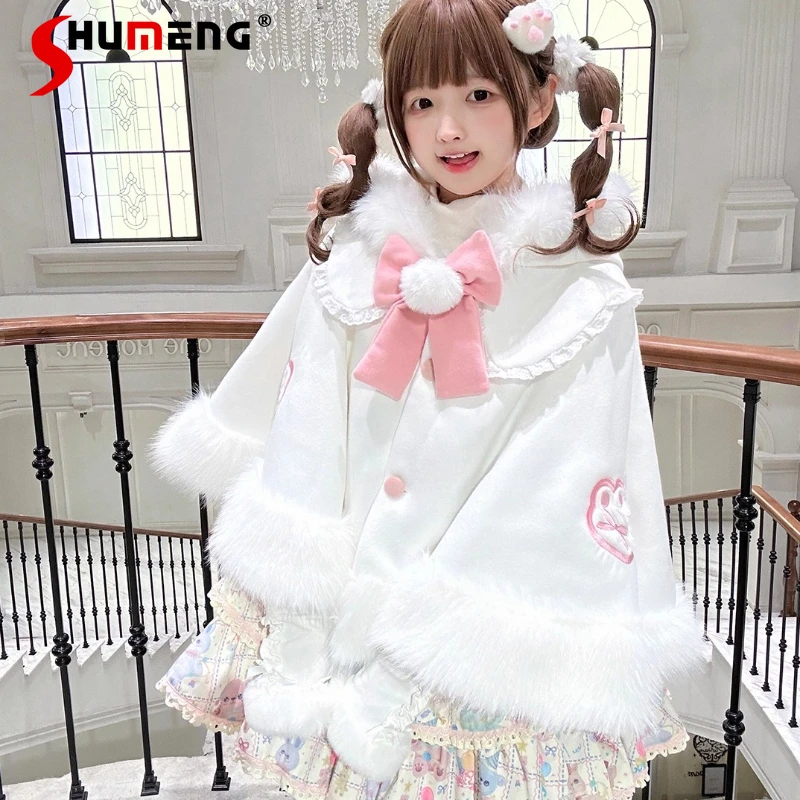 เสื้อคลุมโลลิต้าแบบญี่ปุ่น ผ้าฟลีซหนานุ่ม โรจิต้า หวานน่ารัก สำหรับปีใหม่ คริสต์มาส คาวาอี้ แบบกระดุมแถวเดียว สำหรับผู้หญิง