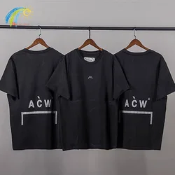 Men Women Streetwear Oversized Fashion T-Shirts Industrial Style Grid Reflective Logo ACW T Shirt Tee Top Black