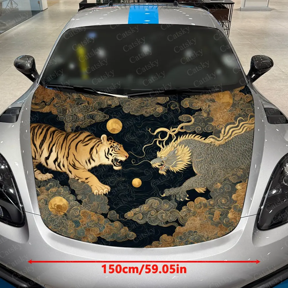 Dramatic Dragon And Tiger Car Hood Stickers, Eye-catching Patterns, Multi-purpose Stickers, Gifts For Friends, Christmas Decorat