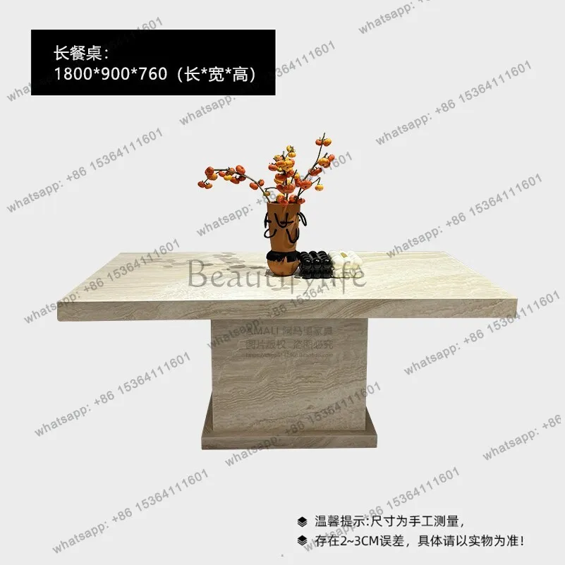 French white cave stone natural marble dining table in the ancient style rectangular wabi sandy wind large flat dining table