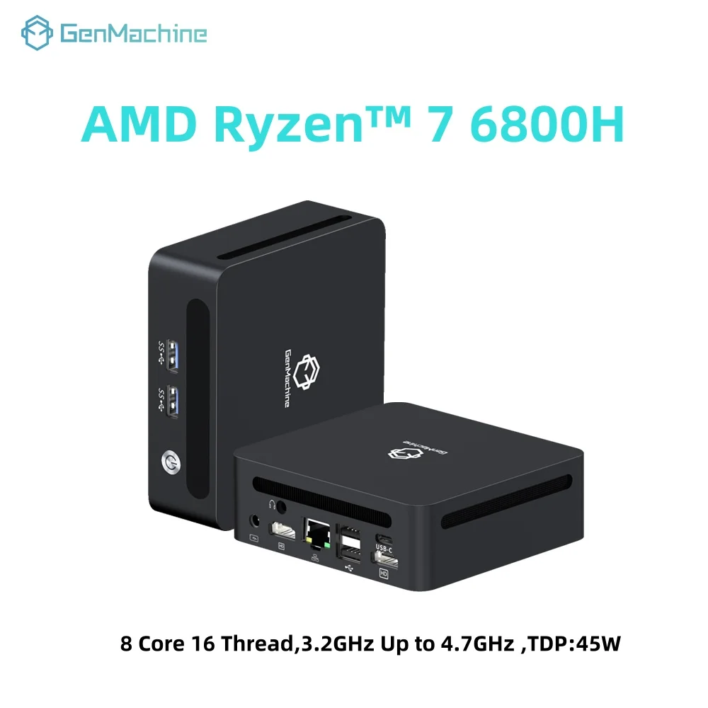 

GenMachine AMD Ryzen 7 6800H Мини-ПК 4,7 ГГц 45 Вт 8 ядер 16 резьб Windows 11 DDR5 16 ГБ 6400 МГц 2,5G LAN USB4 WIFI6 Мини-ПК Игровой