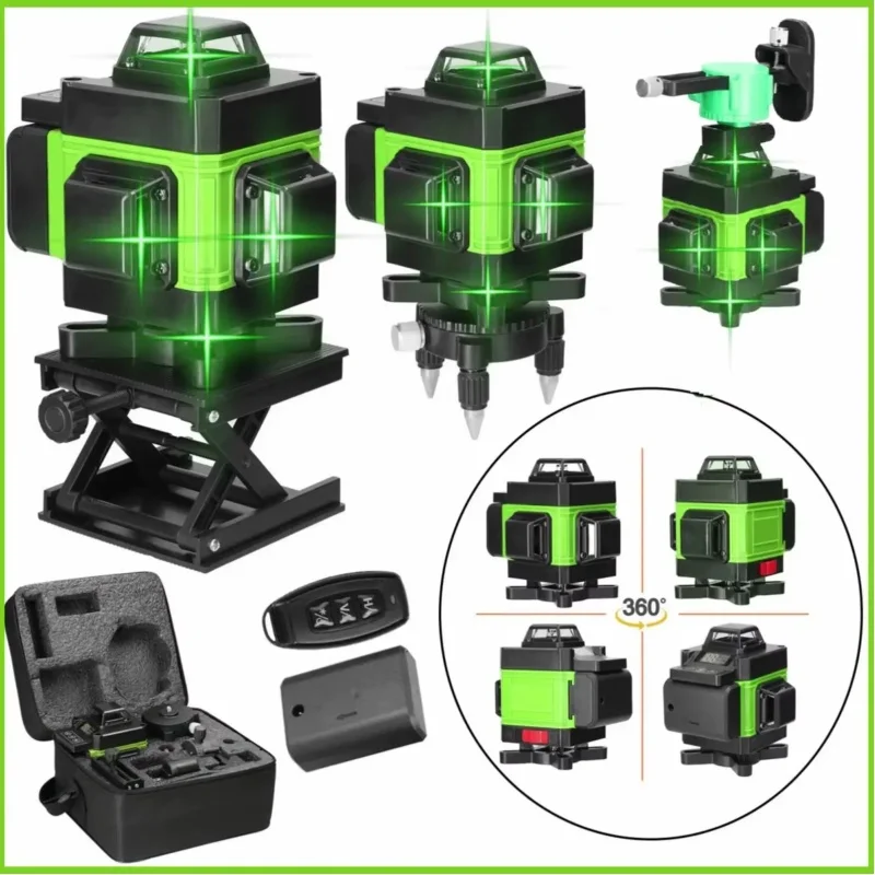 4D 16-liniowy zielony poziomica laserowa, 3×360 ° Narzędzie do samopoziomowania podłóg za pomocą lasera, 3 ° Automatyczny poziomica, ładowana przez USB bateria litowa, poziomica laserowa z funkcją — 2