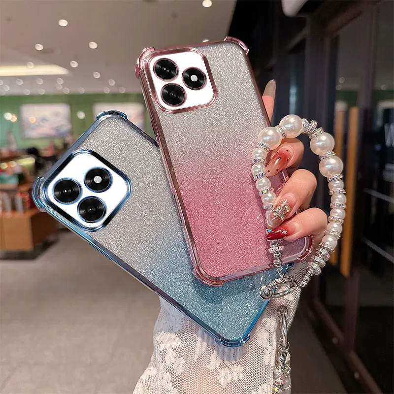 Coque de téléphone en TPU antichoc à paillettes dégradées avec bracelet de luxe en perles pour Huawei Honor X5c Plus X5cplus 4G
