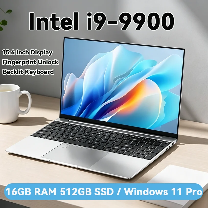 Intel Core I9-9900 15.6 Inch 16GB RAM Backlit Fingerprint Unlock Laptop Windows 11 Office Study NoteBook Gaming Computer PC