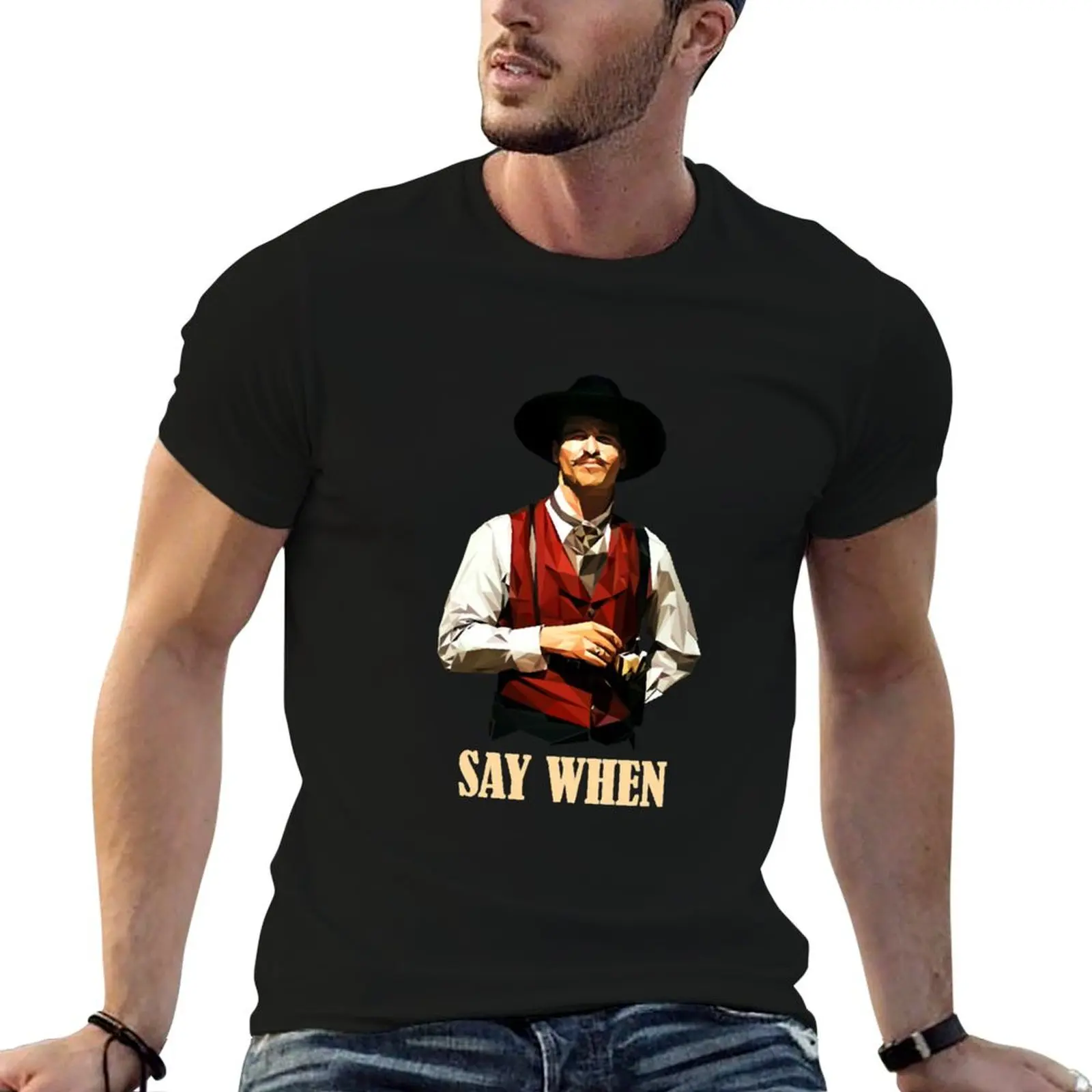 Doc Holliday Say When Retro Vintage Gift Fan T-Shirt anime essential t shirt vintage plus size clothes mens white t shirts