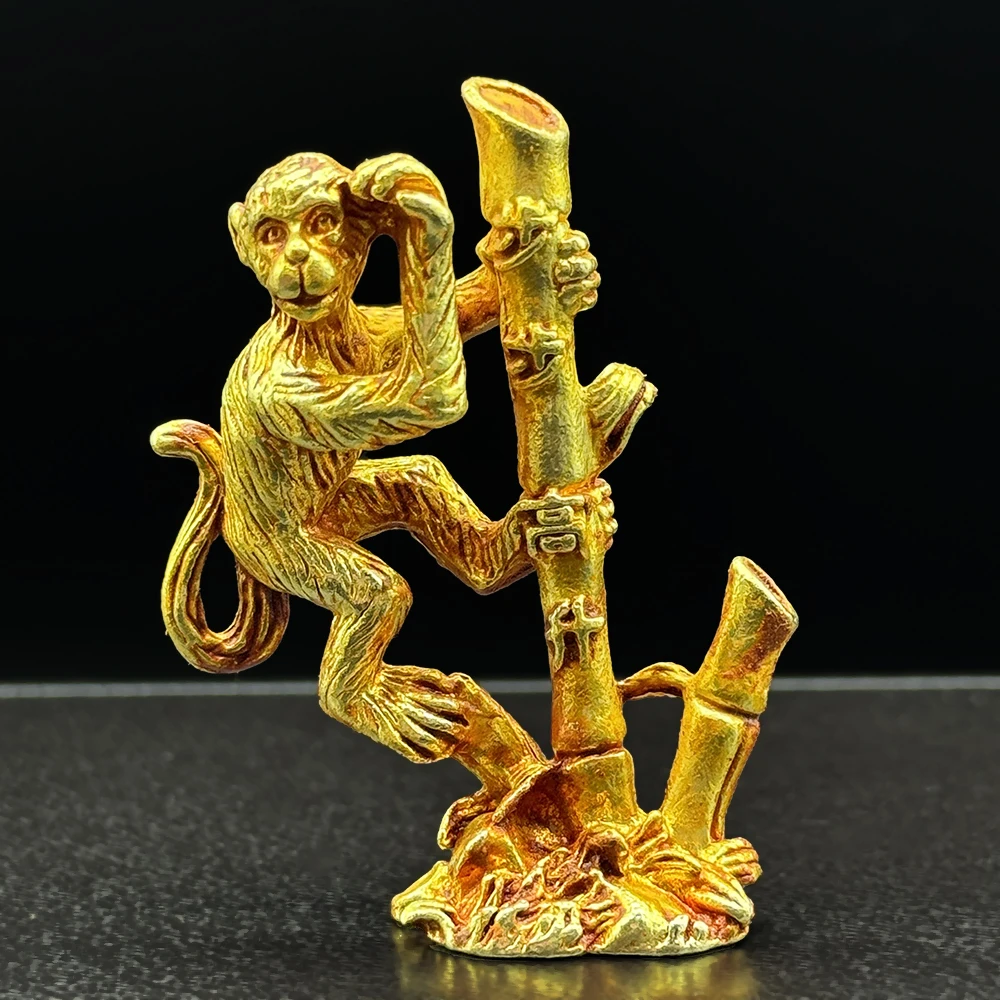 Monkey Climbing Bamboo Gilded Crafts Home/Office/Car Ornaments, Rising Step by Step, Gifts of Beautiful Wishes