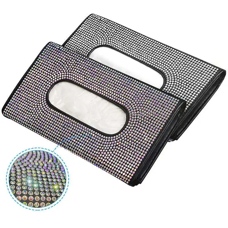 Bling Crystal Rhinestone Car Tissue Holder Sun Visor Napkin Holder Car Visor Tissue Holder Leather Backseat Tissue Case Holder