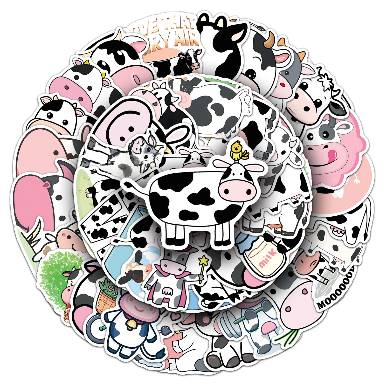 10/50PCS Adesivo Criativo de Vaca em Estilo Cartoon, Decalque à Prova d'Água para Copo de Água, Capa de Celular, Caixa de Material Escolar