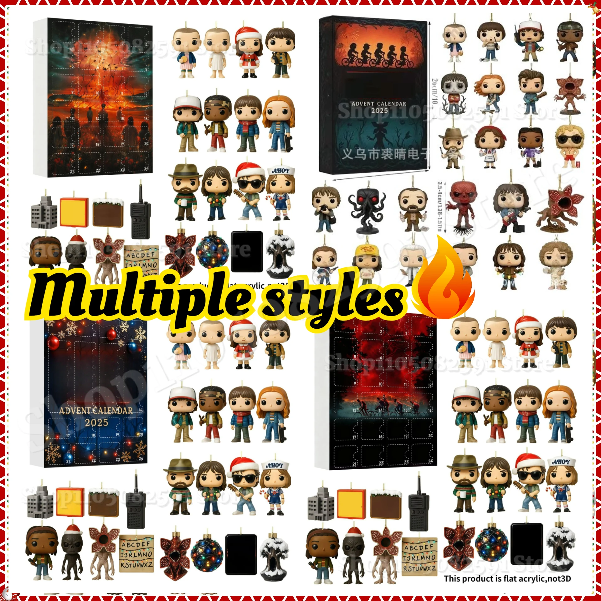 

24PCS Strangered Christmas Horror Advent Calendar Blind Box Christmas Tree Acrylic Ornament Collectible Gift for Fans Xmas