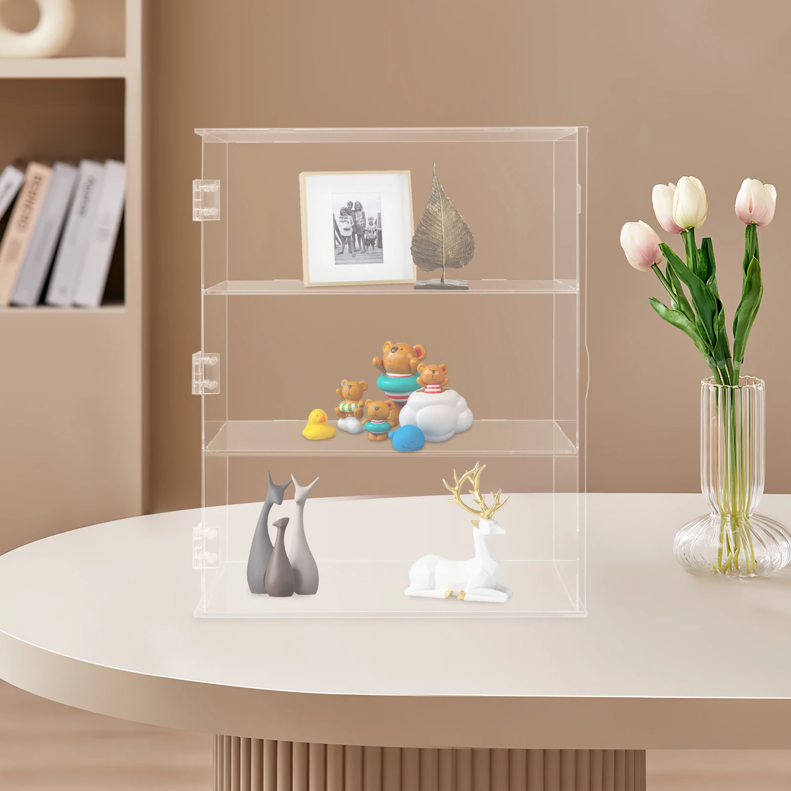 

3-Tier Dustproof Display Shelf Clear Acrylic Showcase Holder for Souvenirs Artifacts
