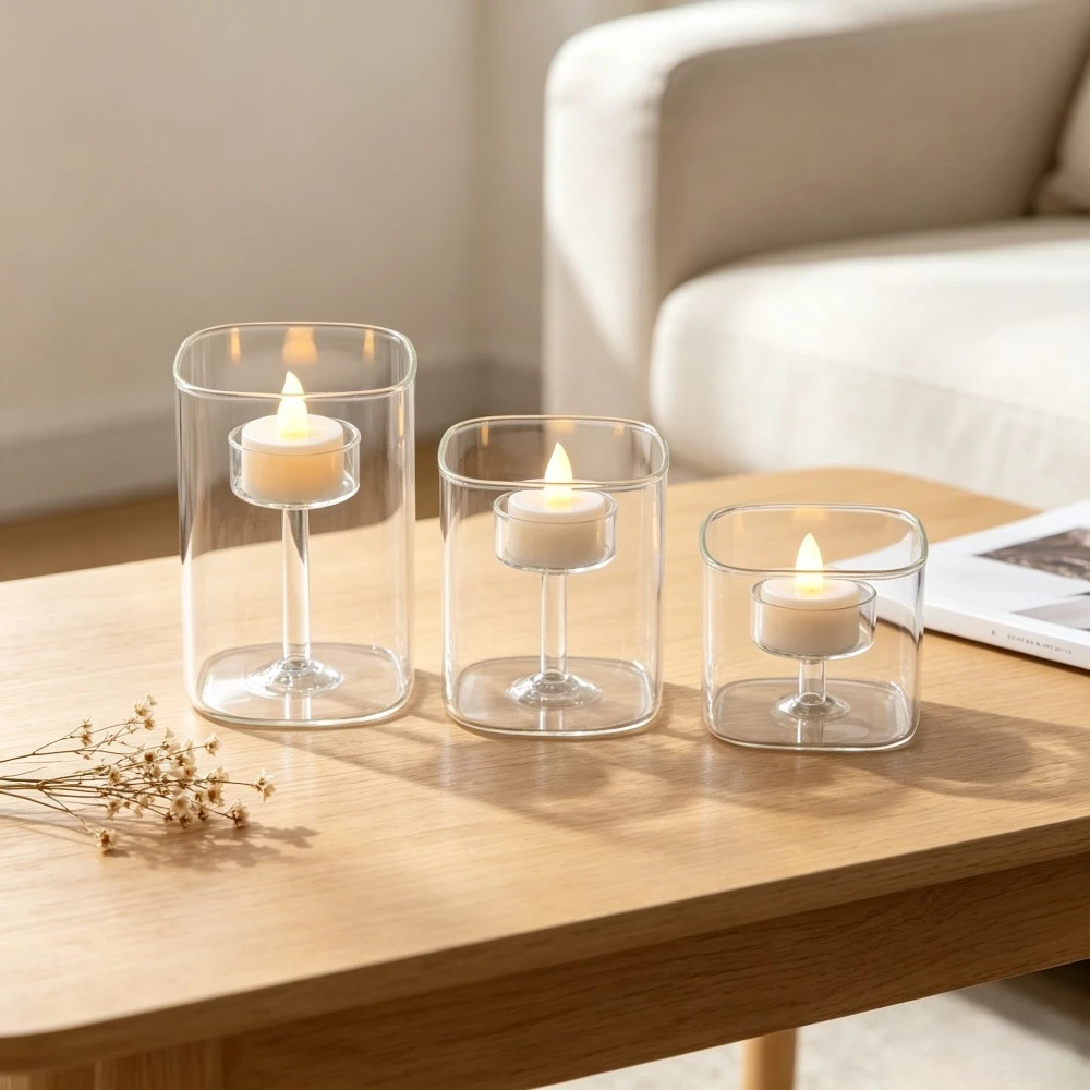 Creative Double Layer Glass Tealight Candle Holders Desktop Candle Stand Home Decoration Dinner Party Wedding Table Centerpiece