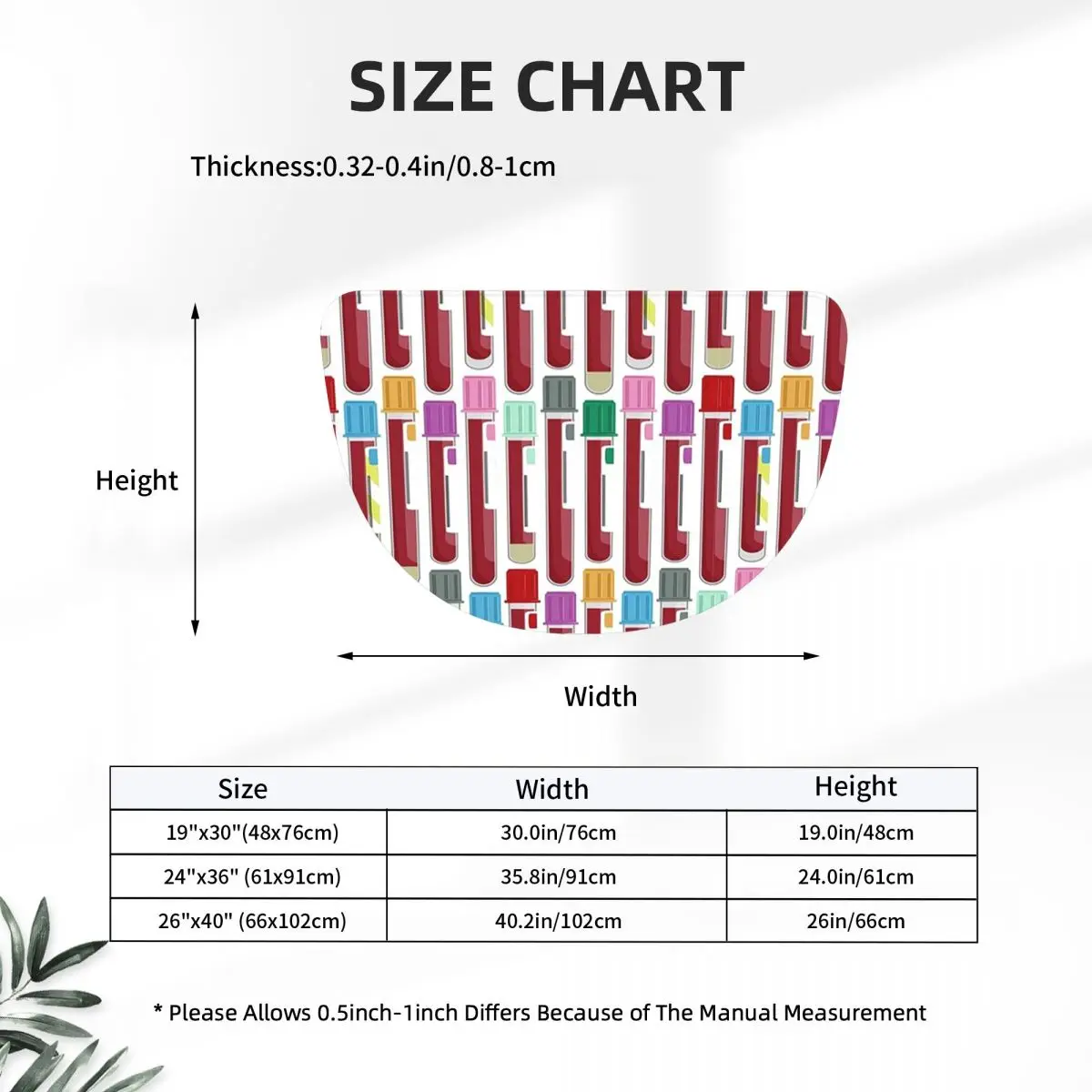 Phlebotomy Blood Tubes Soft Flannel Half Round Doormat Non Slip Bathroom Mat Absorbent Floor Carpet for Living Room