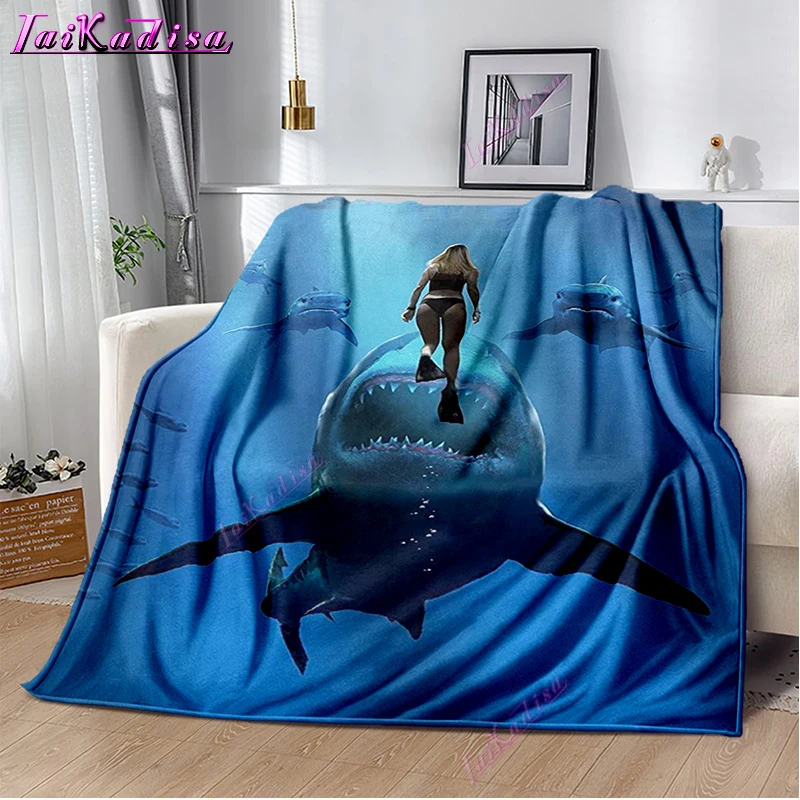 Jaws Blanket Throw Blanket Shark Fleece Blanket Soft Cover Warm Bedspreads Blankets for Beds Couch Travel