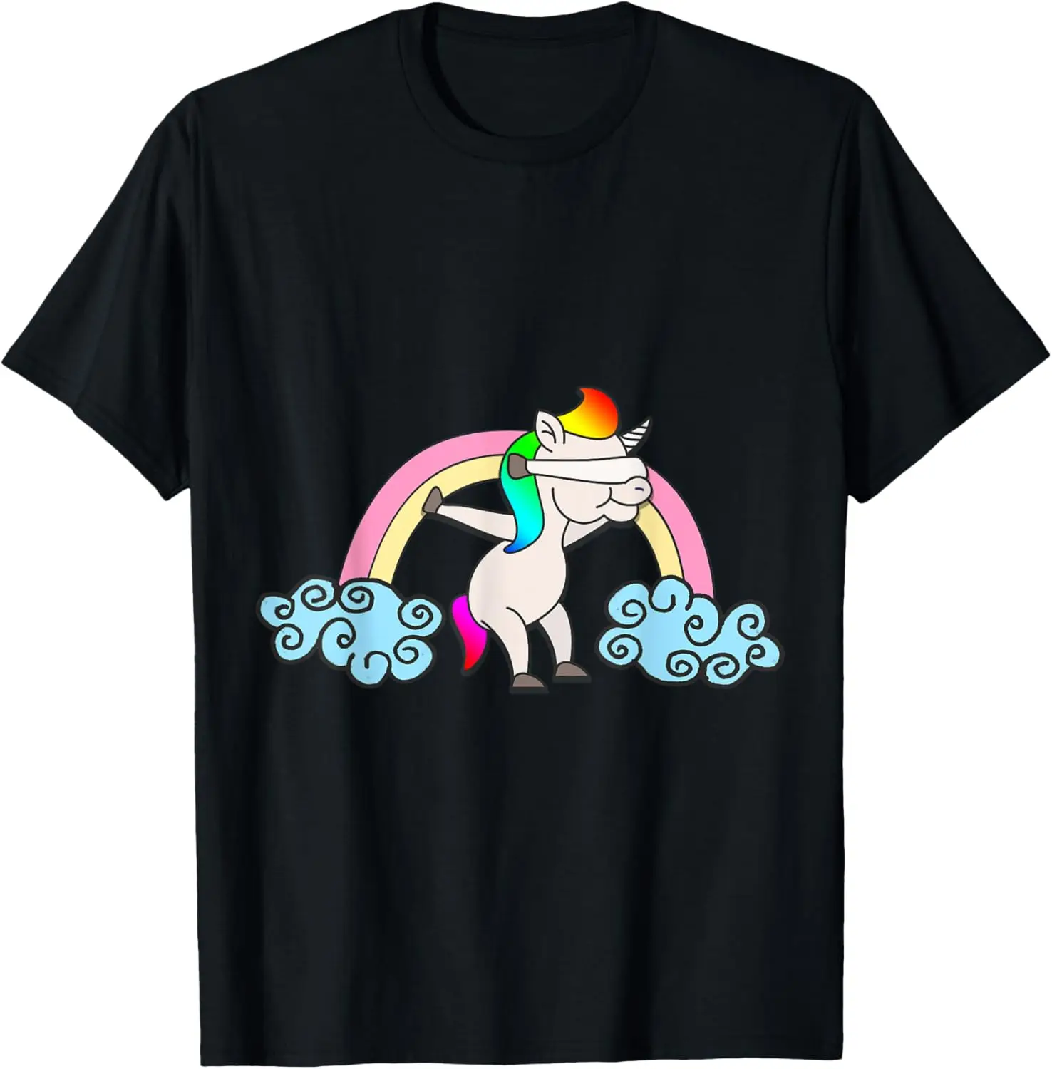 

Dabbing Unicorn Rainbow Clouds Funny Dabbing Dance Graphic Tee Casual Cotton T-Shirt