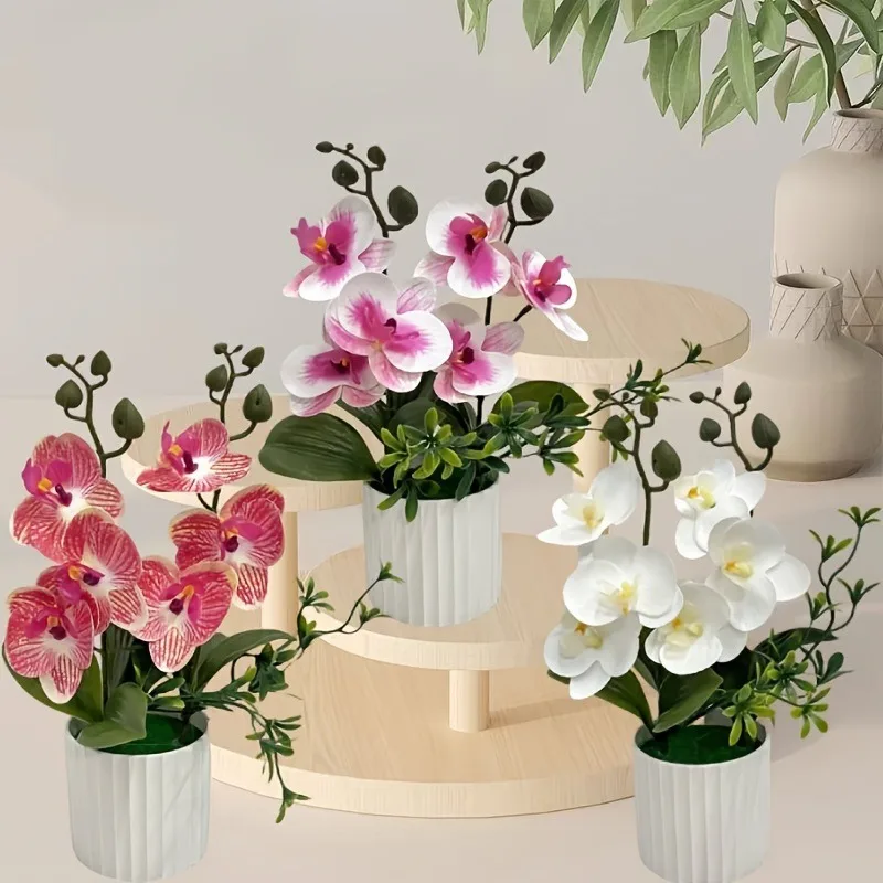 Künstlicher Orchideen-Schmetterlings-Doppelbündel mit 6-Blüten, Topfpflanzenfolie, realistisches Grün, Szenen-Setup für die Innenfotografie – Detail 2