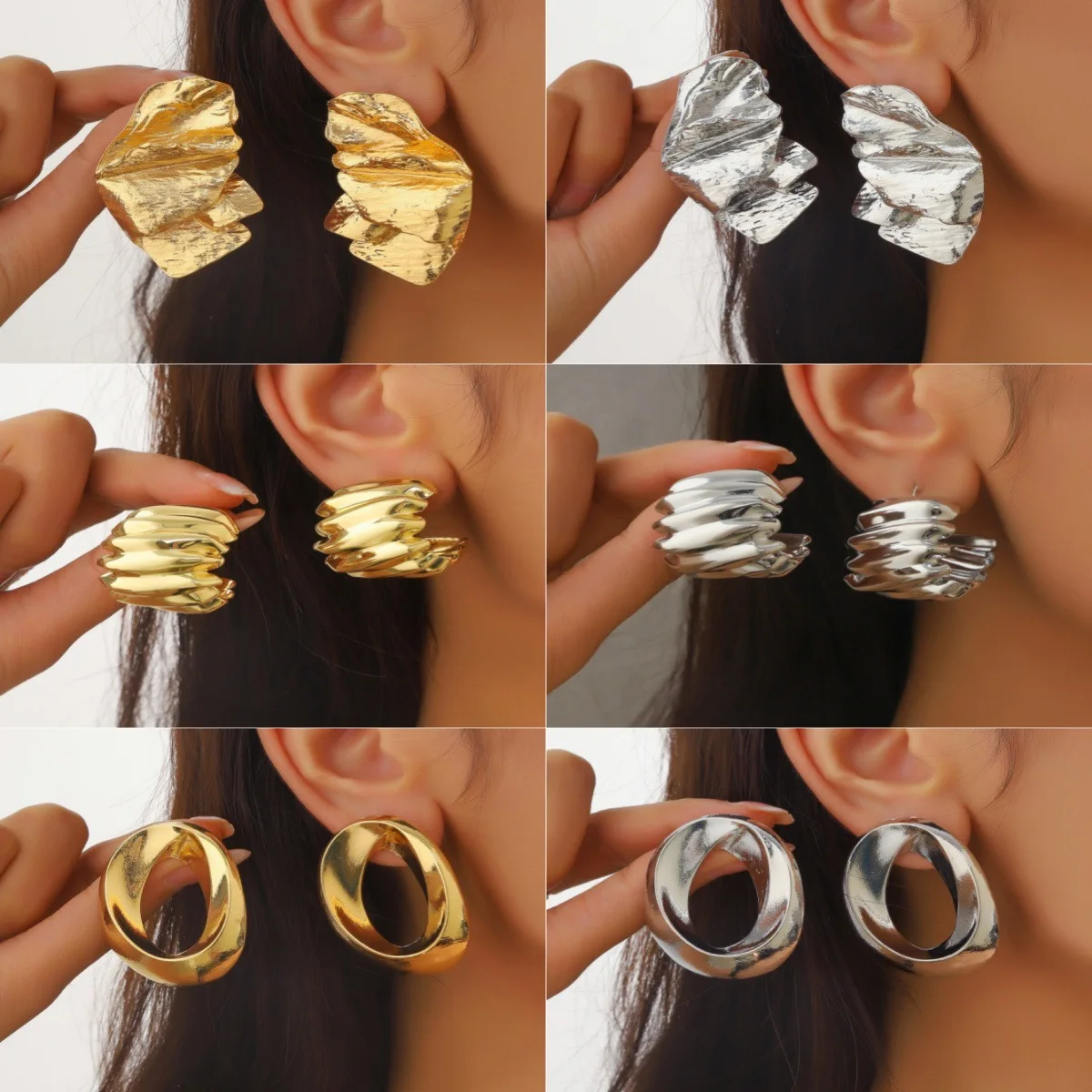 Cross-border hot-selling earrings Fashion versatile Cold wind Geometric earrings Glossy concave and convex trend design earrings