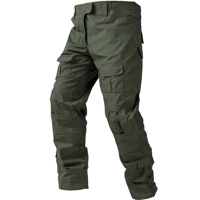 Herren G3 Frosch Taktischer Anzug Kampfhemd und Hosen Set Tarnfarbe Schwarz Militärstil Uniform mit Knieschonern Handschuhen für Jagd Wandern – Detail 4
