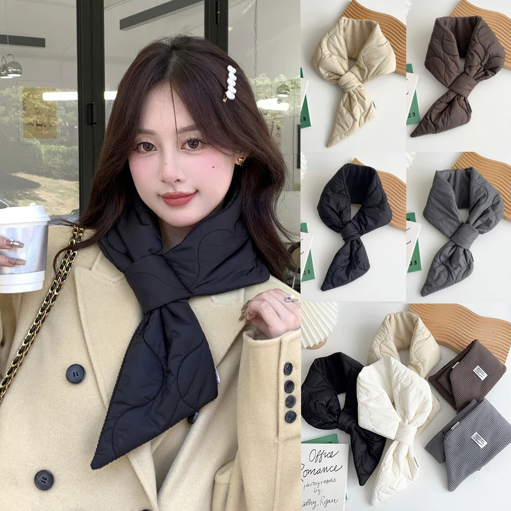 

Korean Thicken Design Brand Solid Winter Scarf Women Down-Cotton Waterproof Collar Snood Ring Warm Puff Neck-Cross Shawl