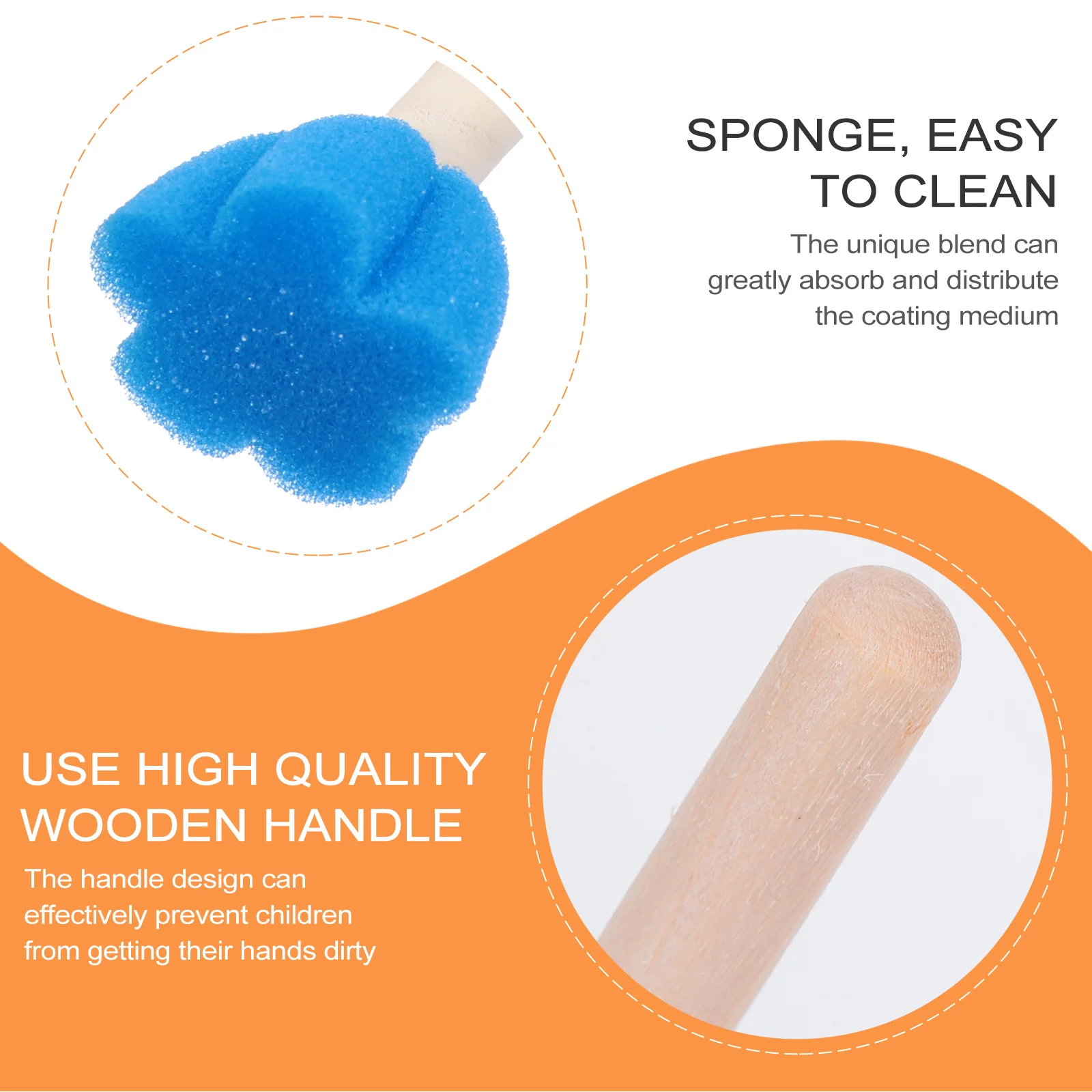

10Pcs Round Painting Sponge Brushes for Kids Wooden Handle Doodle Tools Set Fun DIY Art Craft Activity Color Learning Game