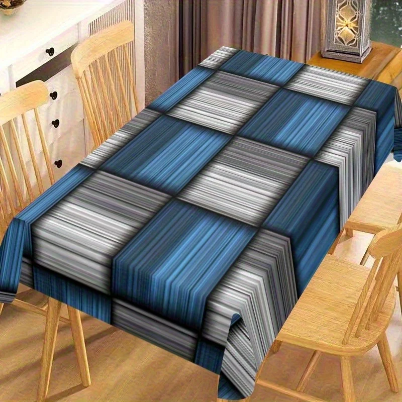 Tablecloth 1 piece - Blue, white and grey checkered pattern tablecloth