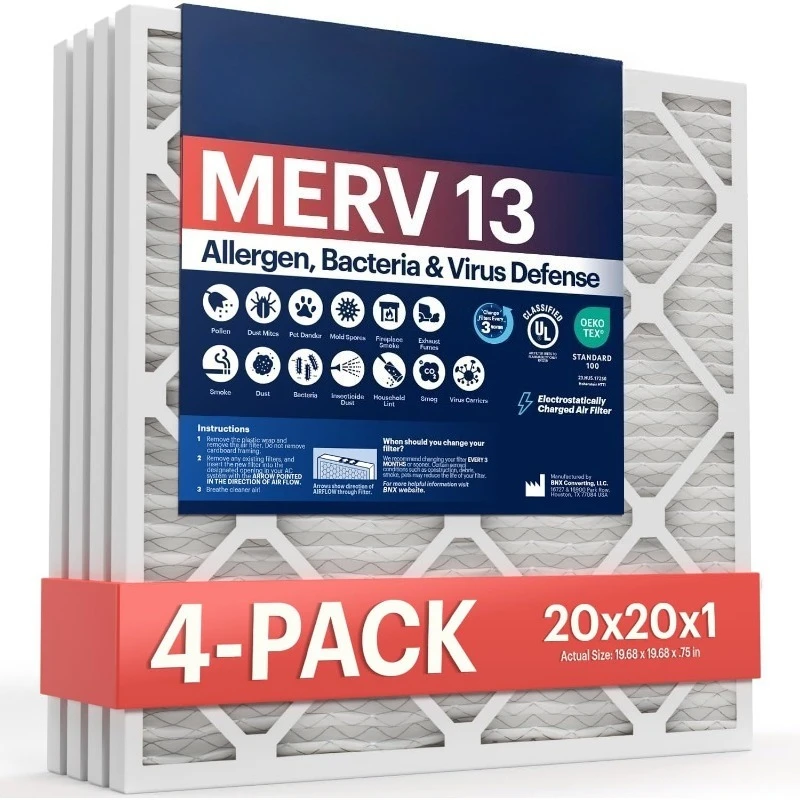 

Фильтр для кондиционера и печи 20x20x1 MERV 13 (4 шт.) - Фильтры для систем кондиционирования и отопления - Удаляет пыльцу, плесень, бактерии, дым