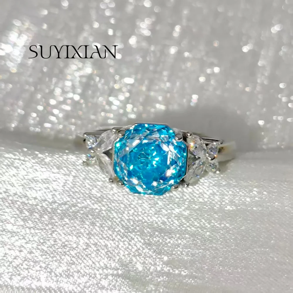 925 Sterling Silber Achteckiger Millennium Rose Cut Paraiba Zirkon Schmetterlingsring Geburtstagsfeier Jubiläumsgeschenk Damenschmuck – Detail 4