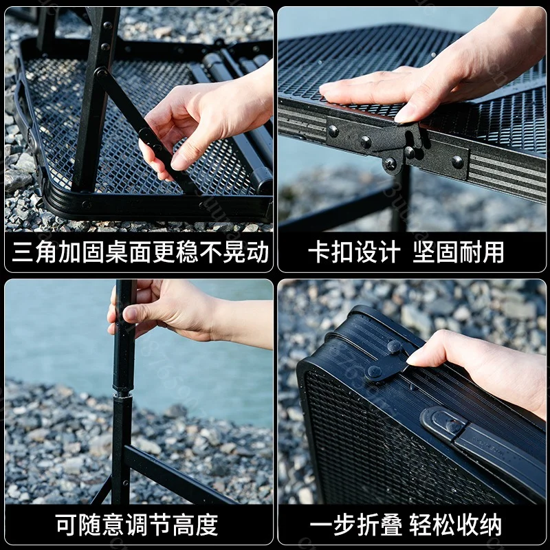 Aluminum Folding IGT Table, Lightweight Mesh Top Portable Camping Table for Outdoor Barbecue Stall Use