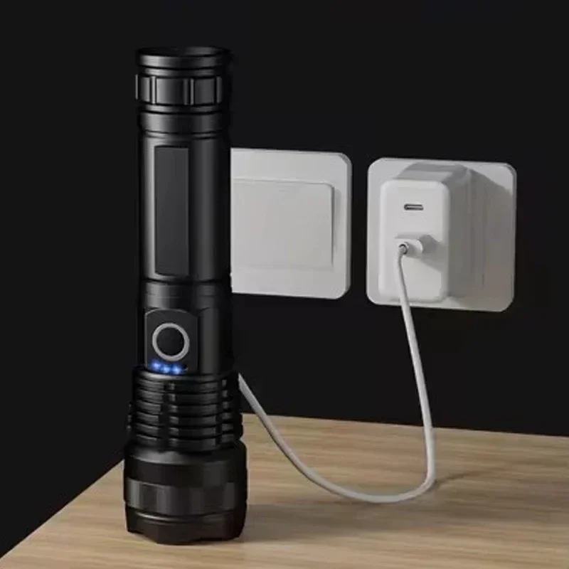 Linterna LED de alta potencia, linterna táctica recargable, linterna Ultra potente con carga USB para exteriores