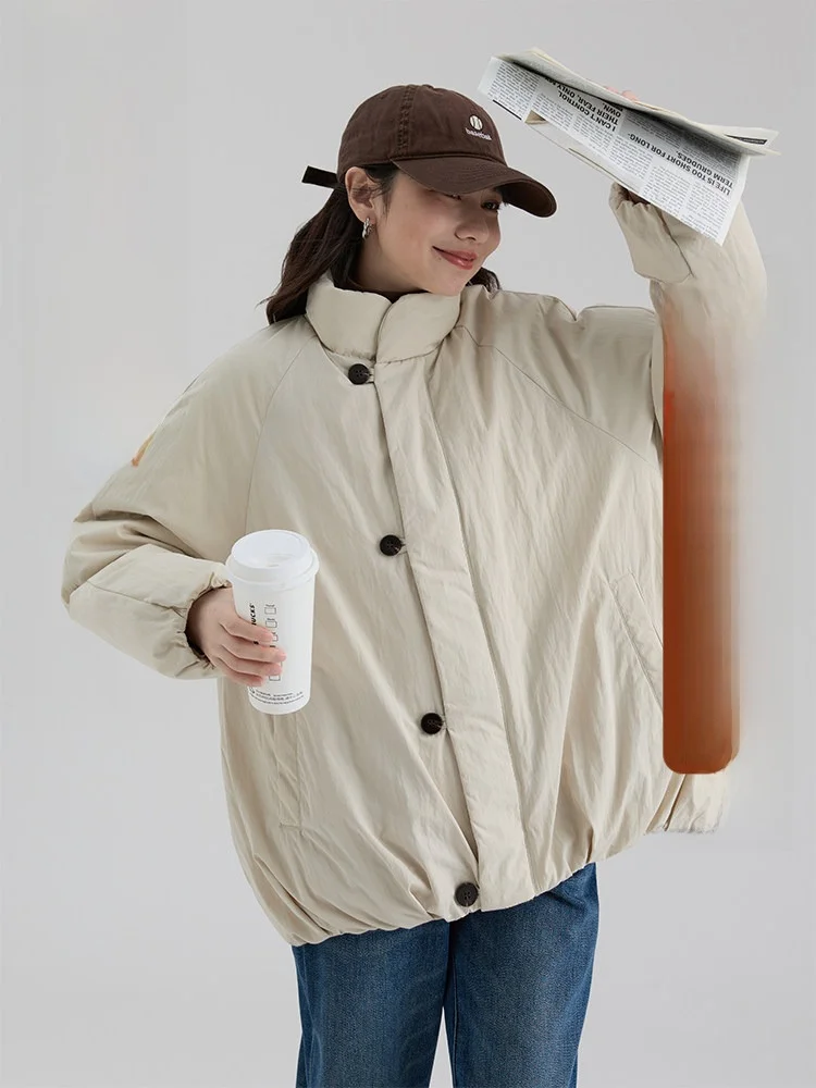 

Dwind2025 Women's ort Puffer Jaet Loose Fit Stand Collar Korean Sle Warmth Outerwear Winter New Arrival Pure Color