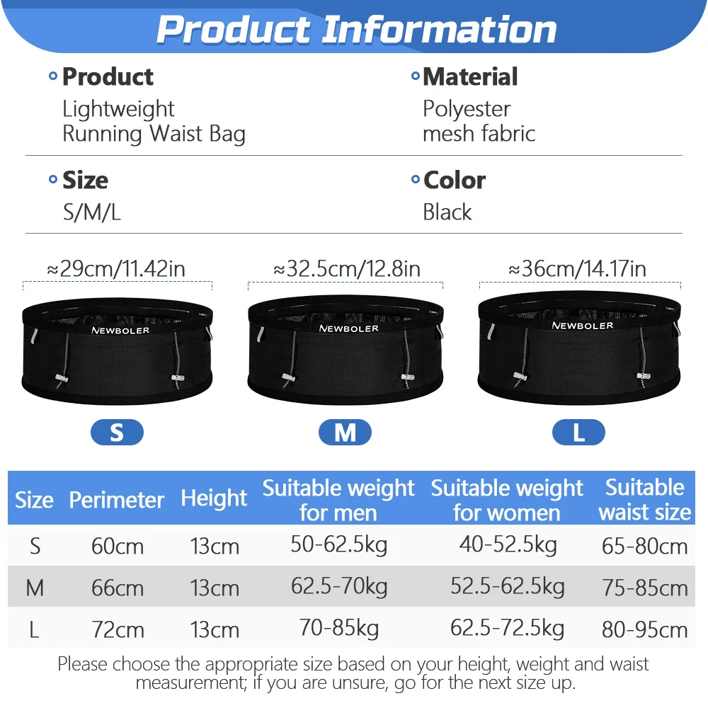 NEWBOLER Elastic Sports Waist Bag Pack Running Race Number Belt Triathlon Marathon Race Cycling Mountaineering Phone Waist Bag