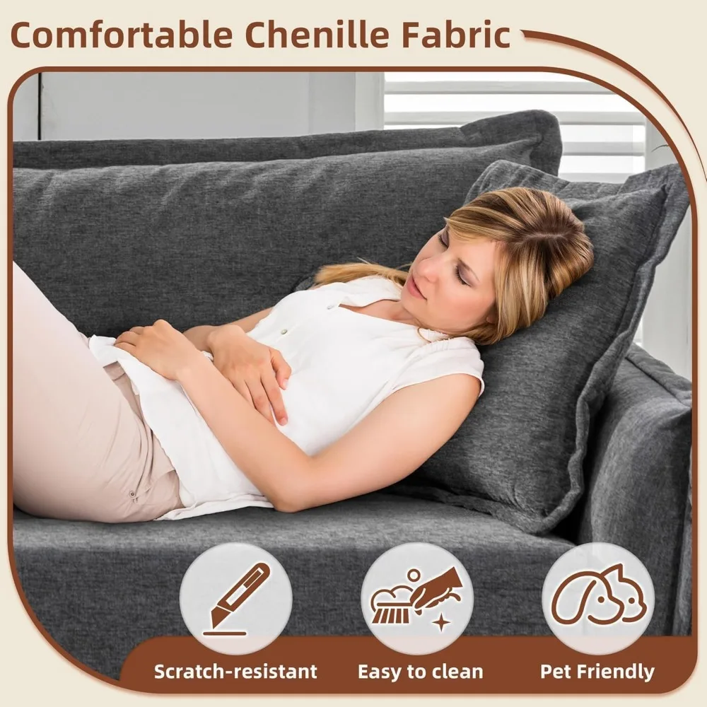 Graues 85 Deep Seat 3-Personen-Sofa mit USB-Anschlüssen, getufteter Komfort für kleine Wohnzimmer, Cloud Soft Love Seat Couch