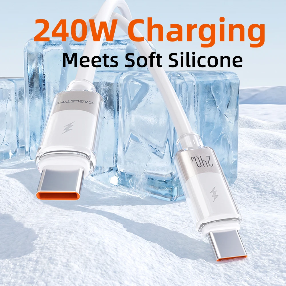 CABLETIME PD 240W USB C to USB C Cable Crystal Slicone Type C Cable PD3.1 Fast Charging for Laptop iPhone Duo iPhone 18 Pro