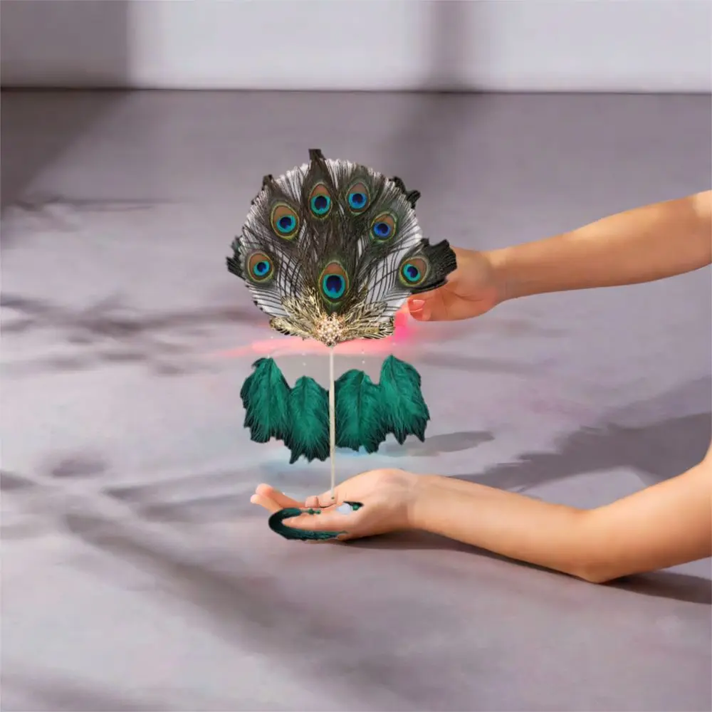 Long Handled Peacock Feather Fan Handheld Ancient Style Circular Fan Exquisite Elegant Chinese Round Fan Cheongsam Accessories - Image 4