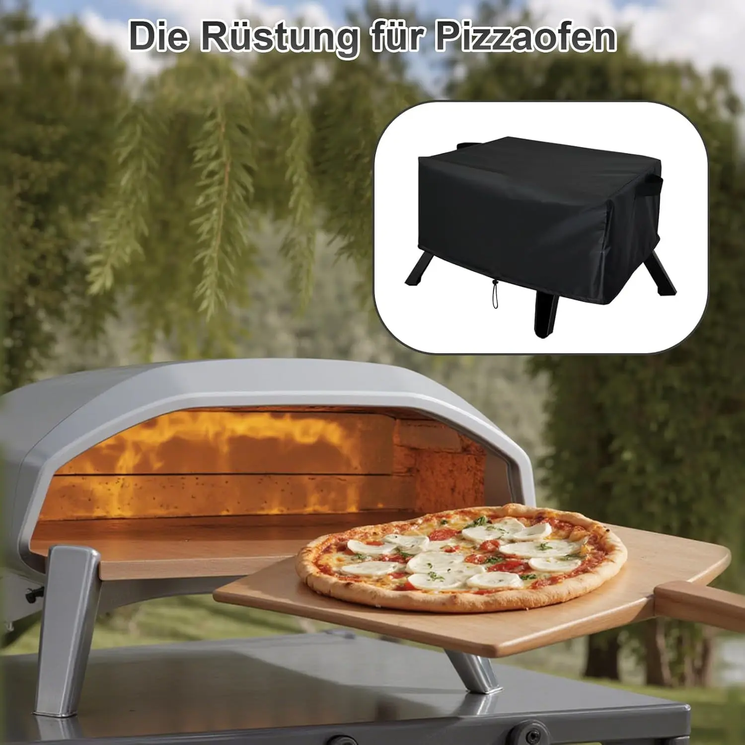 Pizzaofen-Abdeckung aus Oxford-Gewebe für 17-Zoll-Gas-Pizzaofen, Pizzaofen-Aufbewahrungszubehör mit Griff, Schwarz, Dickes Material – Detail 4