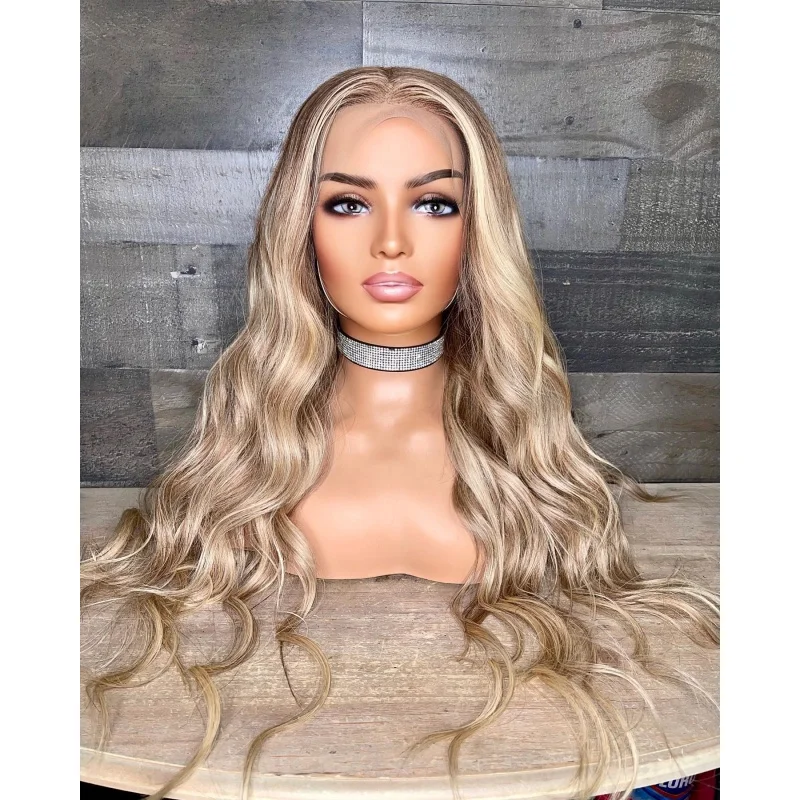 

Pre Plucked Heat Resistant Wig Ombre Ash Brown Mixed Blonde Wig Women's Glueless Wig Synthetic Futura Fibre Wigs Body wave Wig