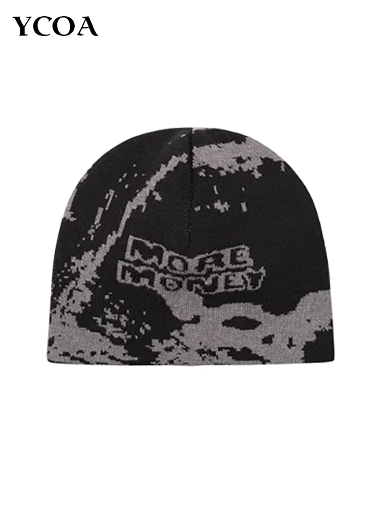 Men Heart Splash Beanie Winter Hat Graphic Jacquard Knit Y2k Streetwear Wool Harajuku Fashion Aesthetic Warm Unisex Accessories
