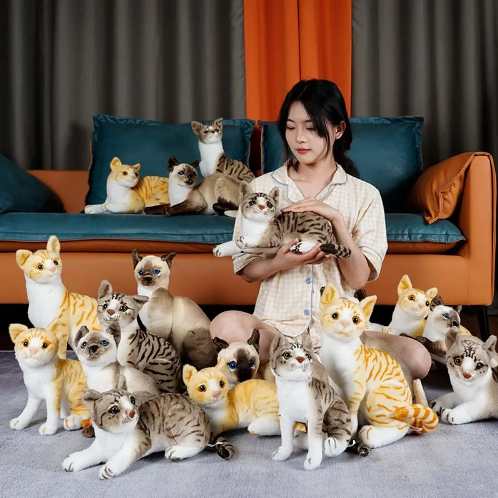 

Большие глаза лежащего кота плюшевая игрушка Табби кошка чучело милое животное плюшевая кукла пушистая 20/25/35 см сиамская подушка для кота украшение комнаты