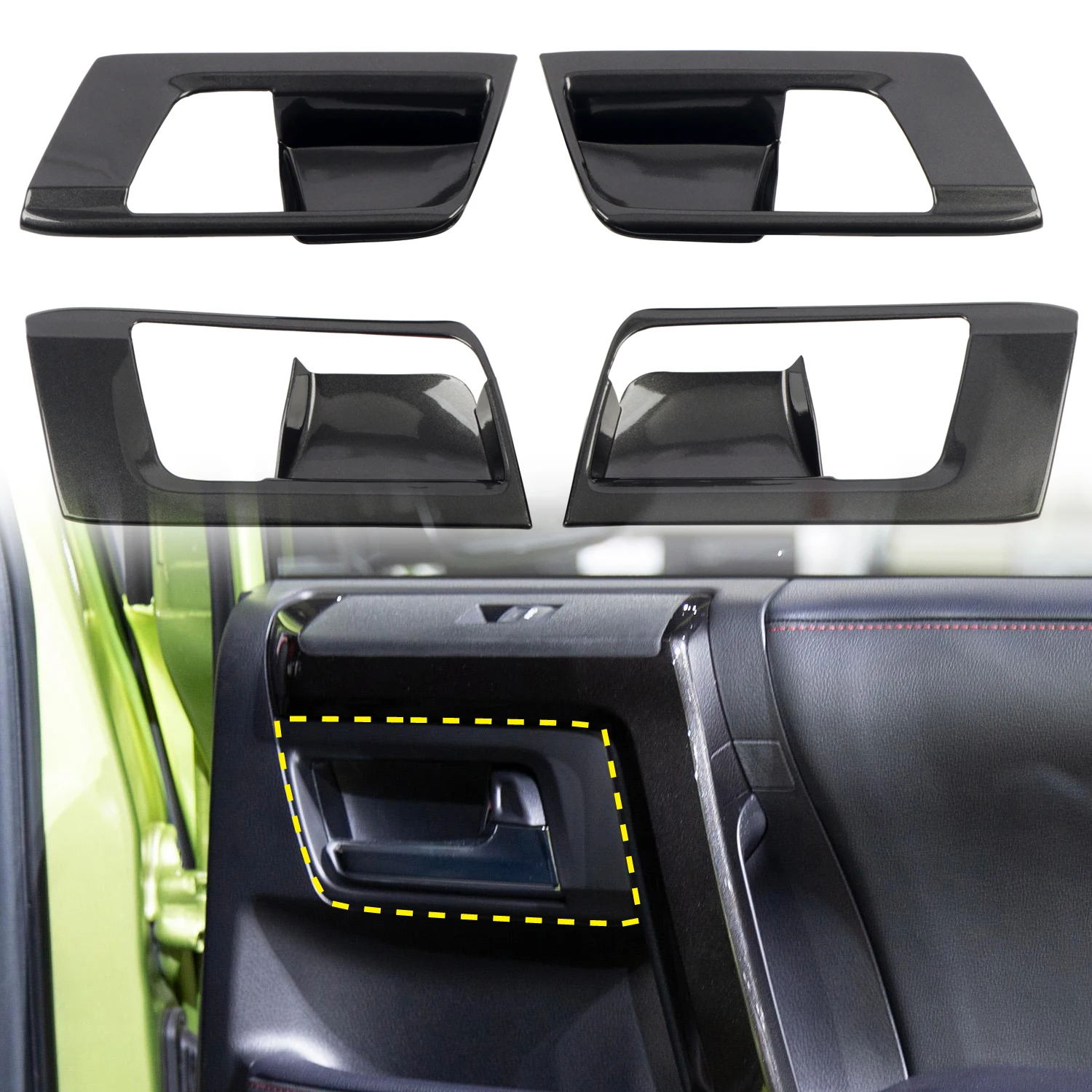 

for Toyota 4Runner 2010-2022 Interior Metallic Black Door Handle Frame Overlays ABS Plastic 4pcs